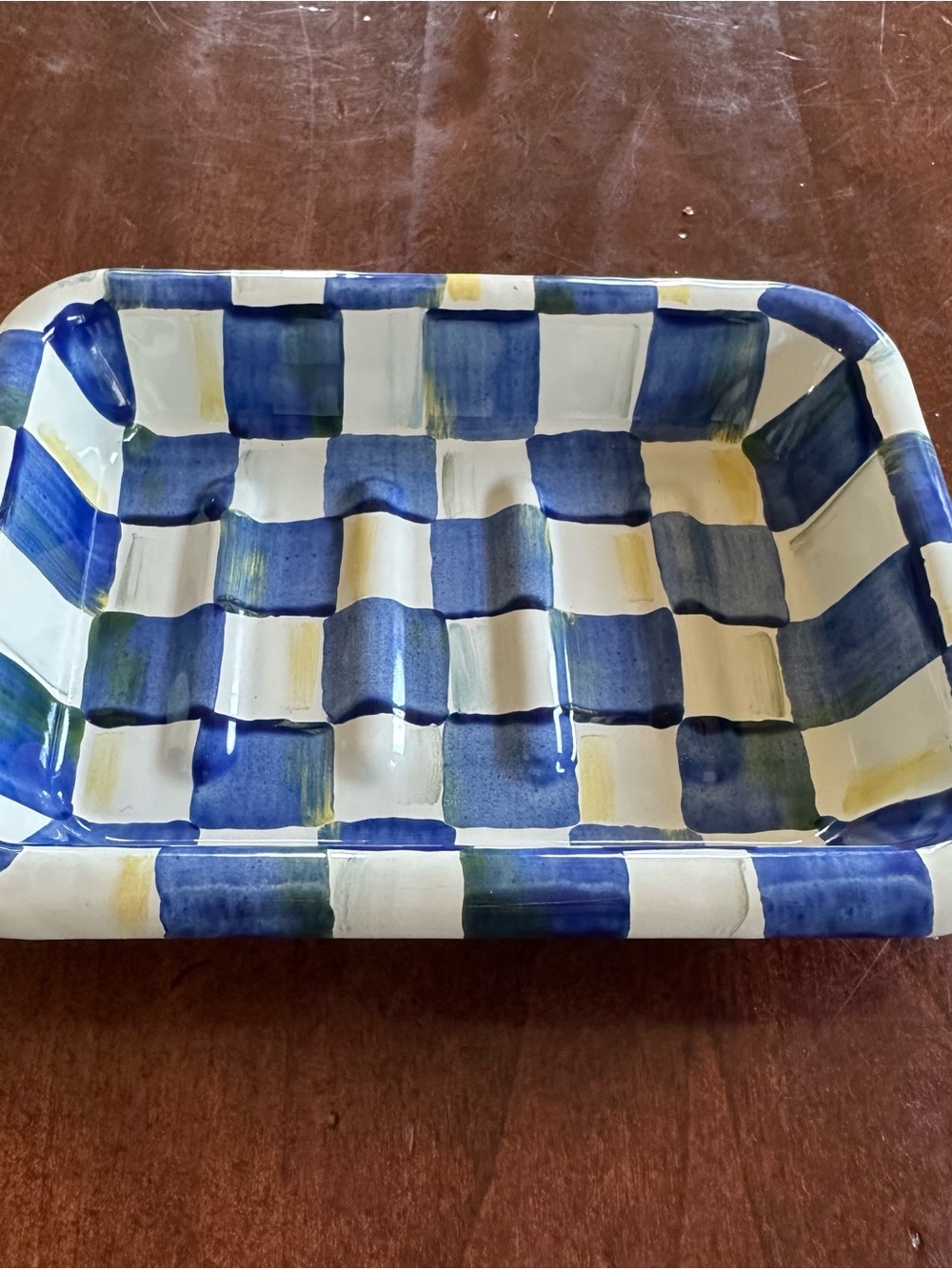 Mackenzie Childs Royal Check Blue & White Enamel Soap Dish